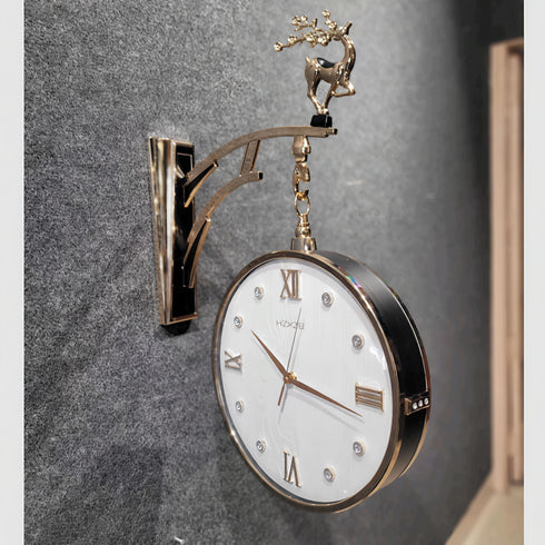Black Dual Dial Station Clock- white dial