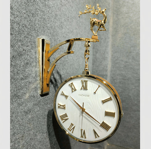 Brown and golden Dual Dial Station Clock in Roman numerals
