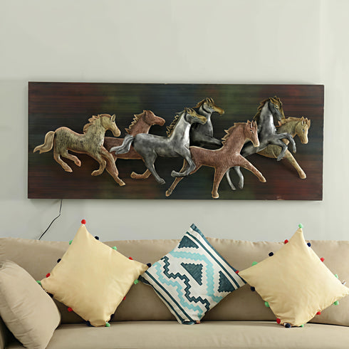 Seven running horse wall art with led