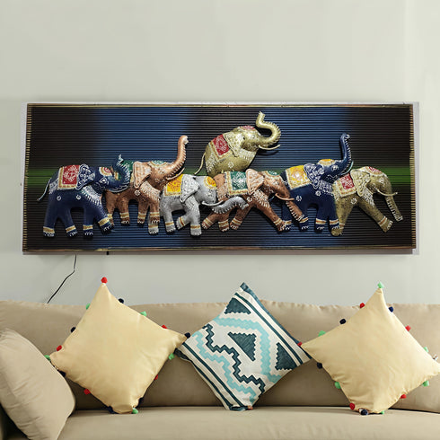 Seven running Elephant wall art with led