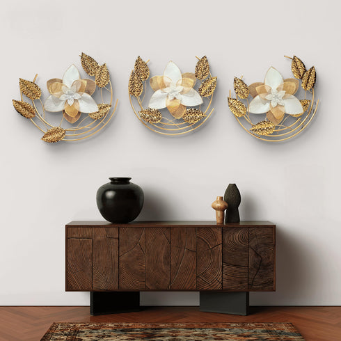 White and golden semi Circle metal wall art - set of 3