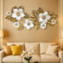 White flowers with golden leaf metal wall art