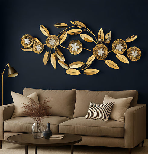 Golden leafs metal wall art