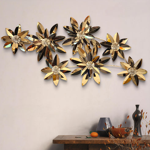 Golden flowers metal wall art