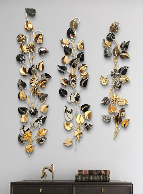 Leafy luxe metal wall art - set of 3