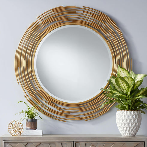 Abstract golden Round Wall Mirror