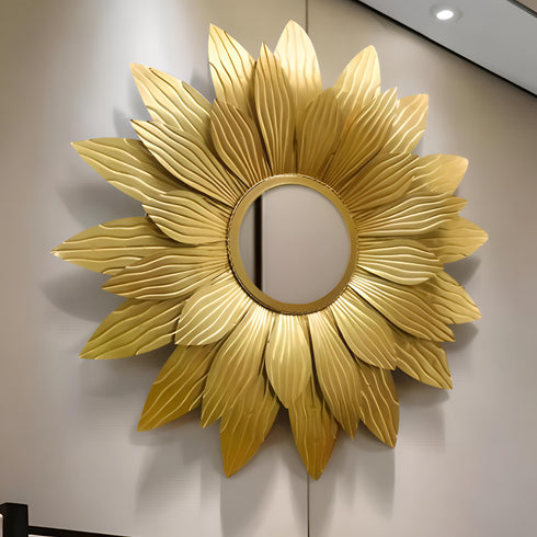 Sunflower golden leaf Wall Mirror