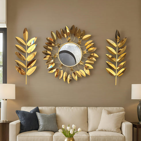 Leafy designer mirror with butterfly- set of 3
