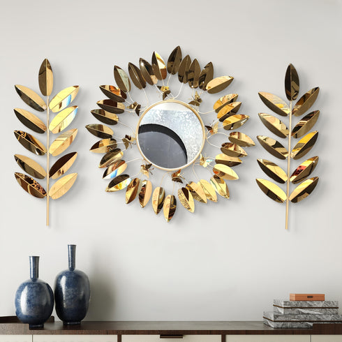 Leafy designer mirror with butterfly- set of 3