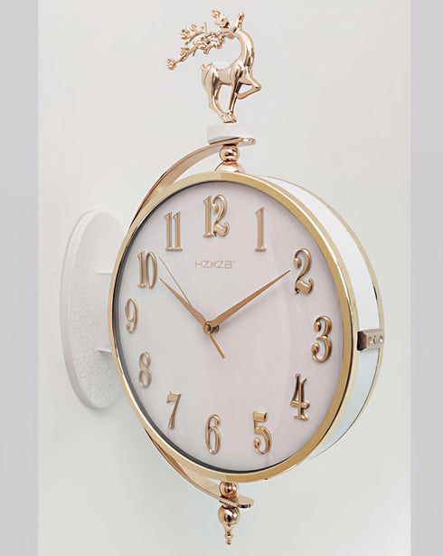 White and golden Dual Dial Station Clock in numeric numerals