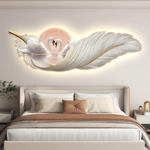 Swan with Feather Wall Painting with LED