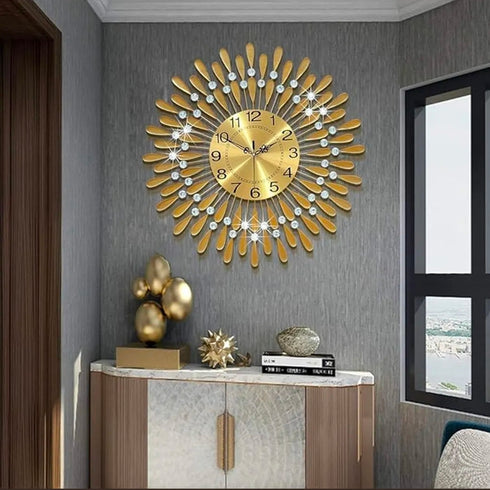 Golden flower with crystal wall clock