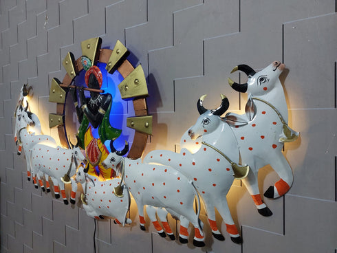 Krishna with 7 cows wall art with led