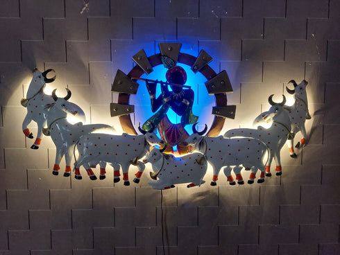 Krishna with 7 cows wall art with led
