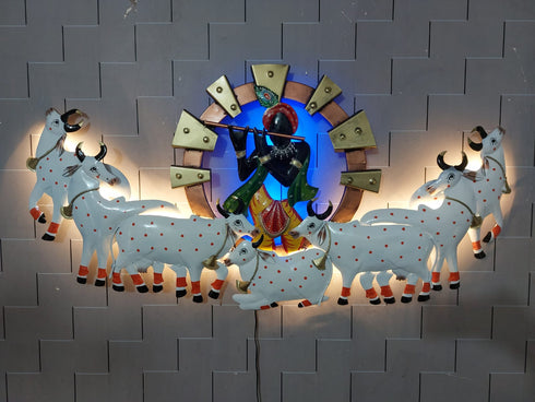 Krishna with 7 cows wall art with led