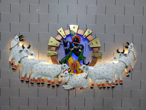 Krishna with 7 cows wall art with led