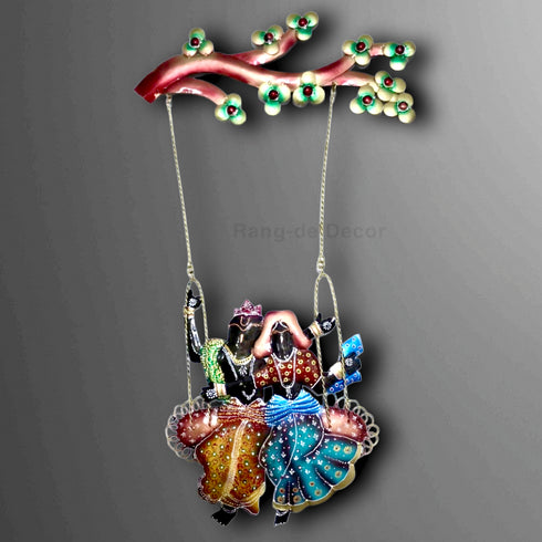 Radha Krishna on a swing Metal Wall Art- style 2