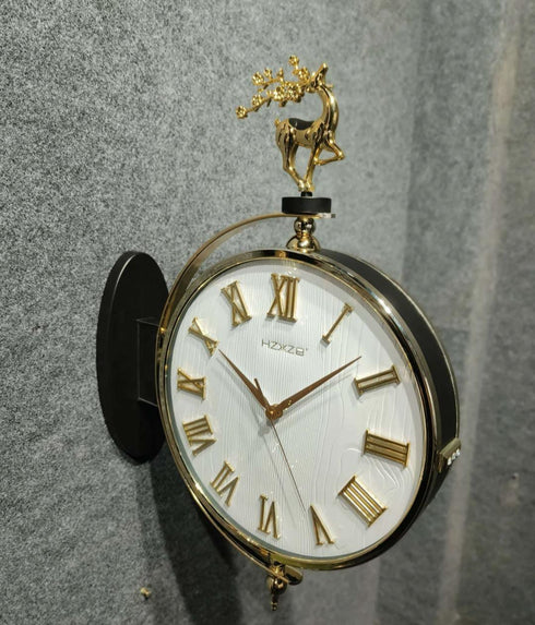 Black and golden Dual Dial Station Clock in numeric numerals