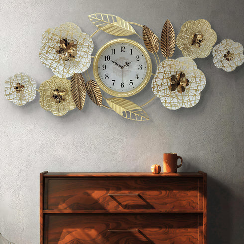 White floral wall clock with white dial- style 2