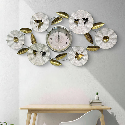 White floral wall clock with butterfly
