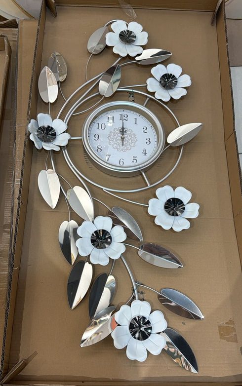 White floral wall clock with white dial