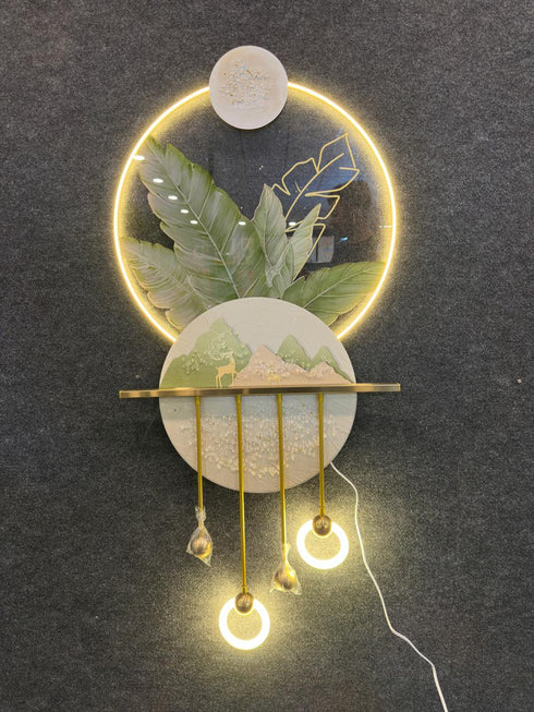 Green leafs crystal wall art with LED