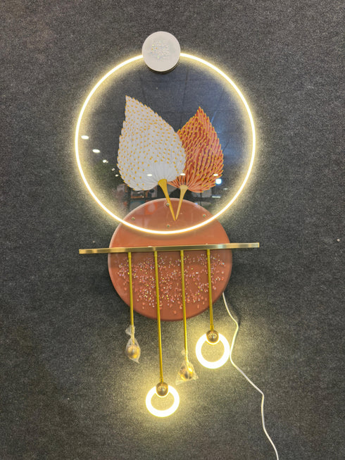 Orange and white leaf crystal wall art with LED- Style 2