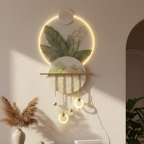 Green leafs crystal wall art with LED