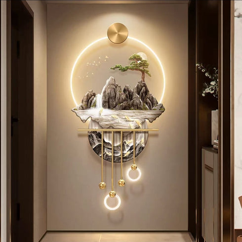 Vertical nature inspired crystal wall art with LED- Style 3