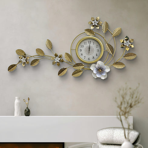 Golden leaf wall clock with white dial