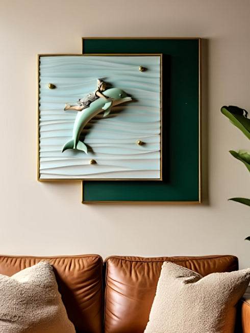 3D Dolphin with Child figure Handmade Premium Wall Painting