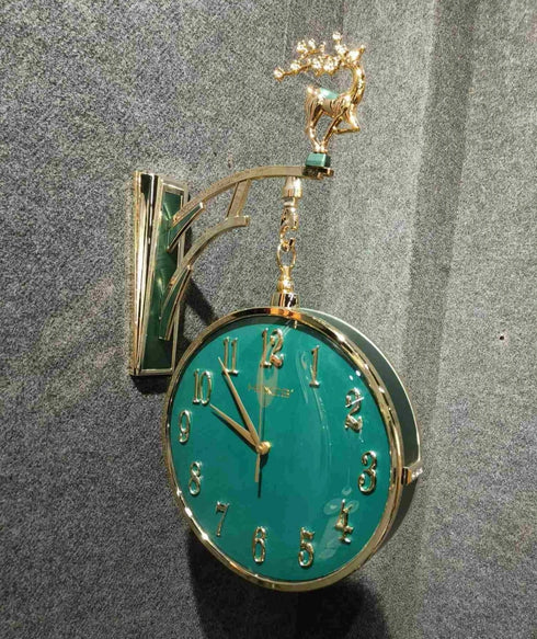 Dual Dial Station Clock With Deer