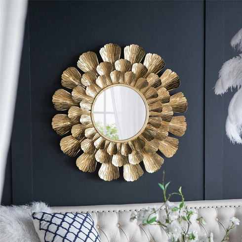 Gold Blossom Round Wall Mirror
