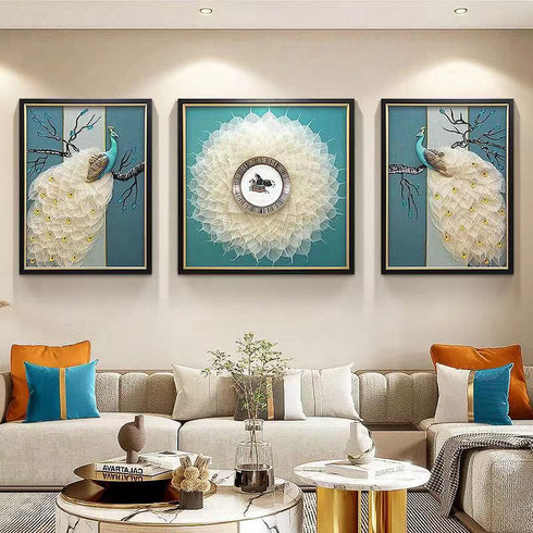 Peacock Elegance Trio Crystal Painting- Set of 3