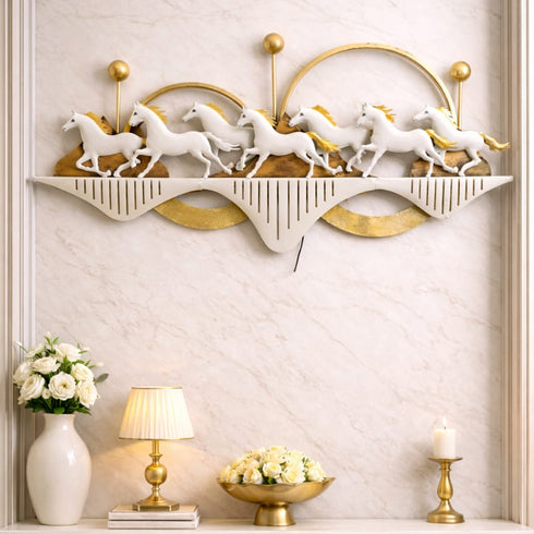 White Seven running horse metal wall art- LED