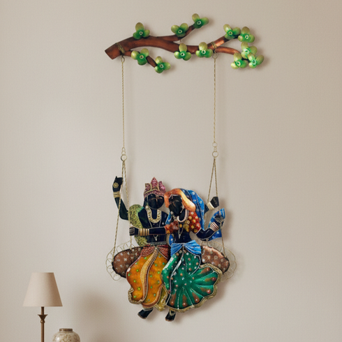 Radha Krishna on a swing Metal Wall Art