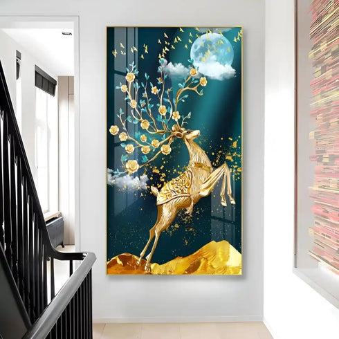 Golden Deer Crystal Painting with LED