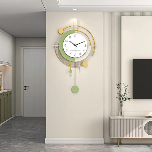 Metro Green With Golden Metal Wall Clock