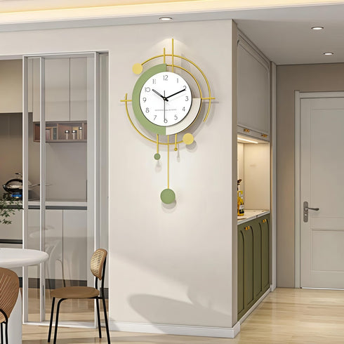 Metro Green With Golden Metal Wall Clock