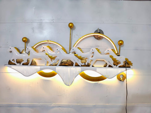 White Seven running horse metal wall art- LED