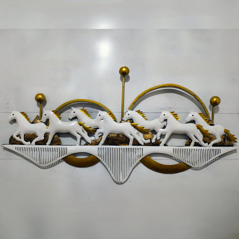 White Seven running horse metal wall art- LED
