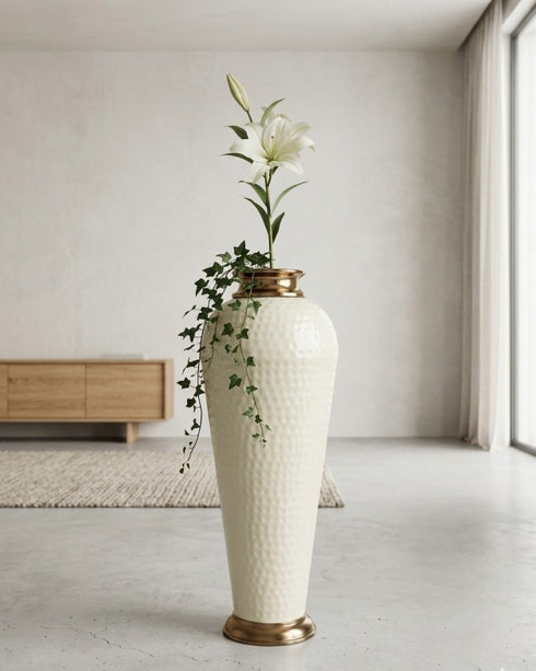 White Hammered Metal Vase