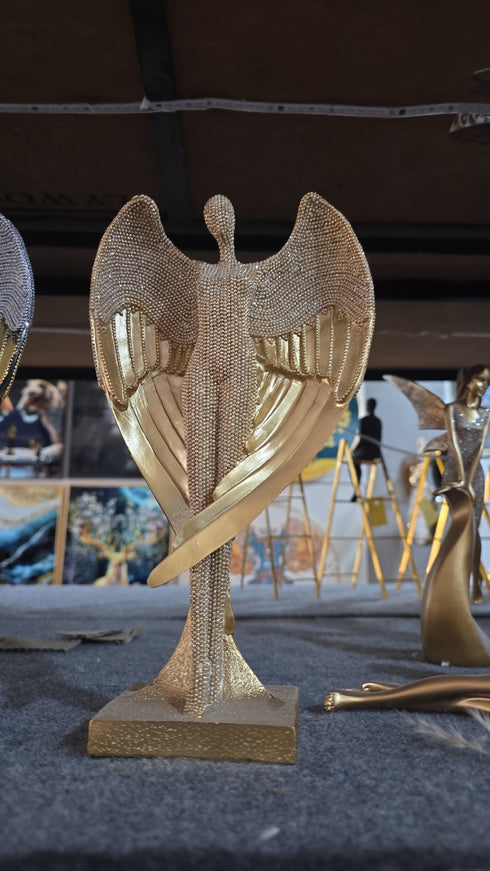 Angel with beautiful wings statue- Golden