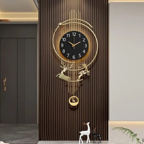Fancy Reindeer Metal Wall Clock with LED