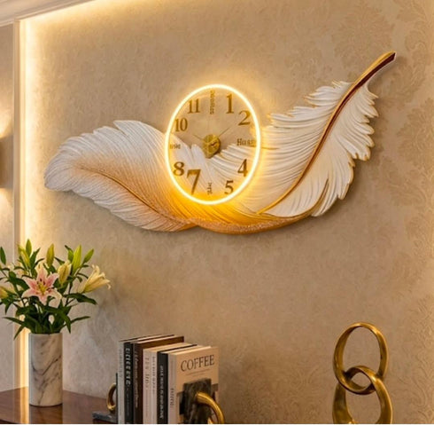 Feather with crystal Wall clock with LED