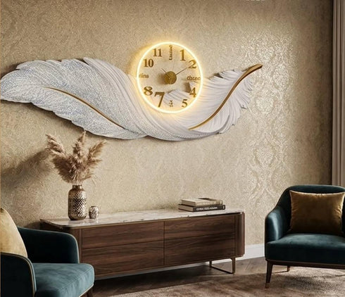 Feather with crystal Wall clock with LED