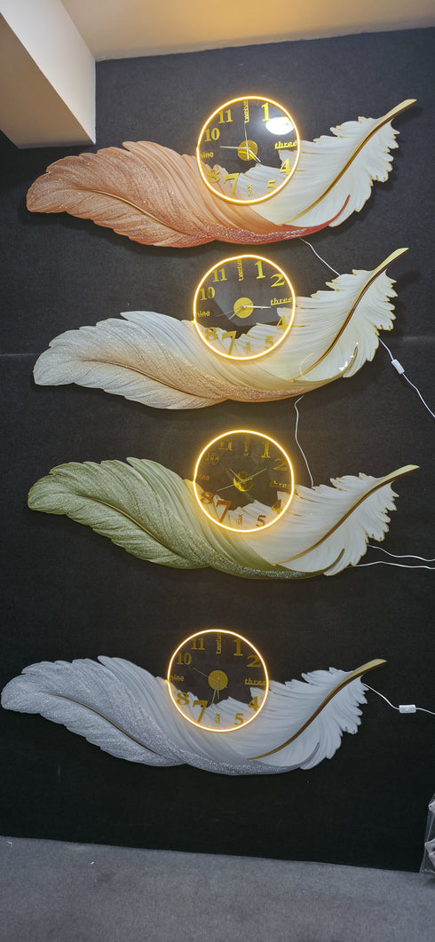 Feather with crystal Wall clock with LED