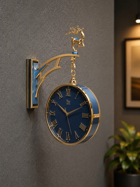 Dual Dial Station Clock With Deer