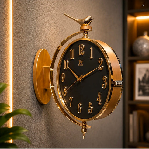 Dual Dial Station Clock with bird