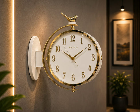 White and golden Dual Dial Station Clock in numeric numerals